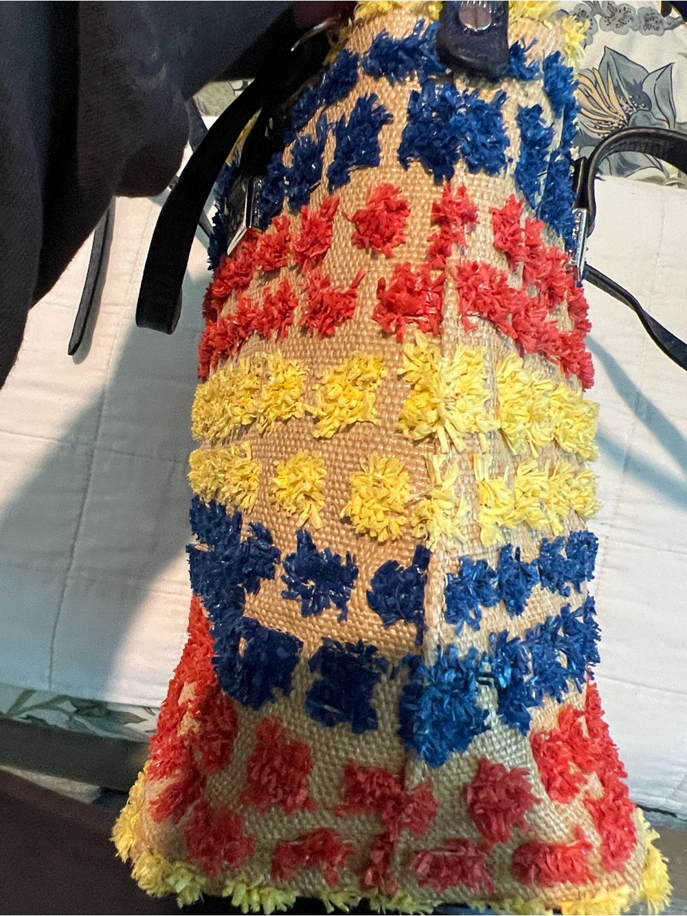 Christian Siriano Yellow, Navy & Coral Textured Tote - Picture 9 of 16